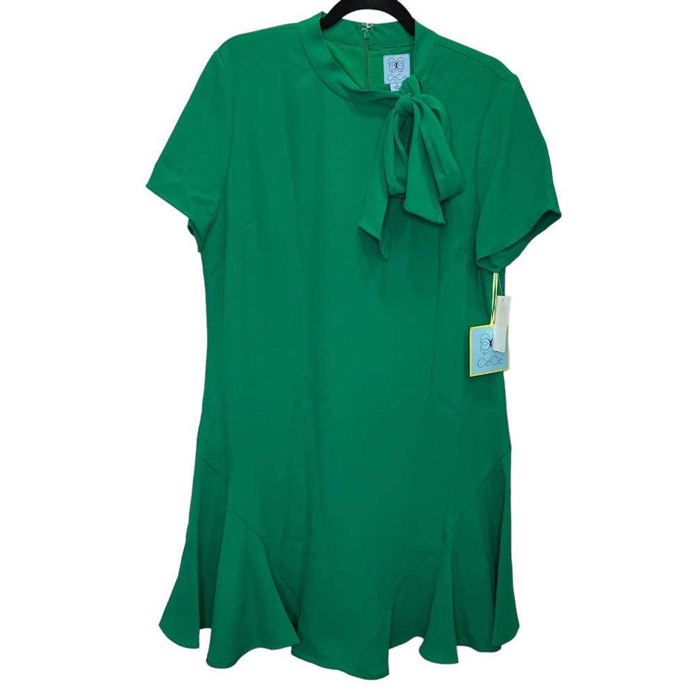 CeCe Bow Neck Short Sleeve Dress Lush Green Size 16 New - Picture 3 of 10